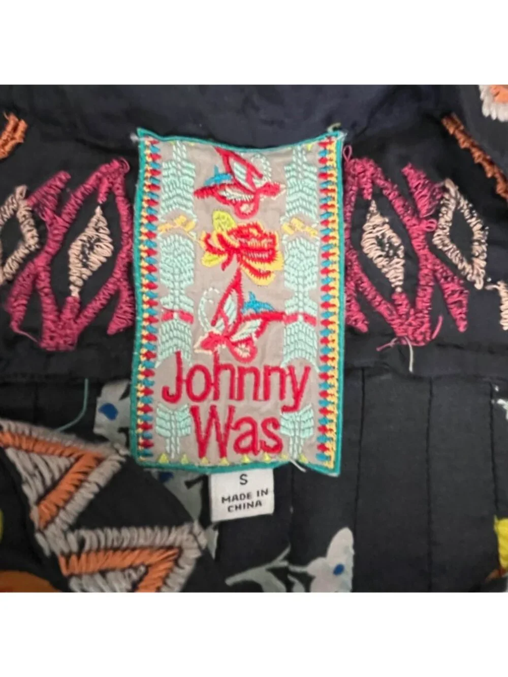 JOHNNY WAS Silk  Embroidered Navy Boho Dress/Tunic Size Small - Picture 8 of 9